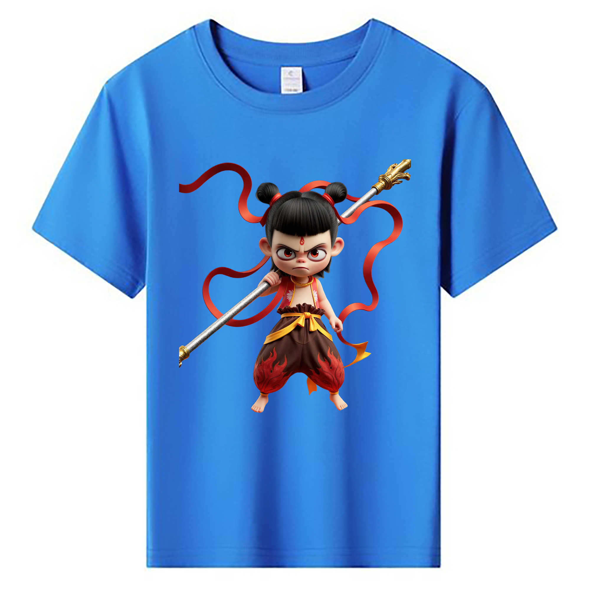 （画像用） Ne Zha 2 ナタ 魔童の大暴れ 綿100％キッズTシャツ（フロントプリント）